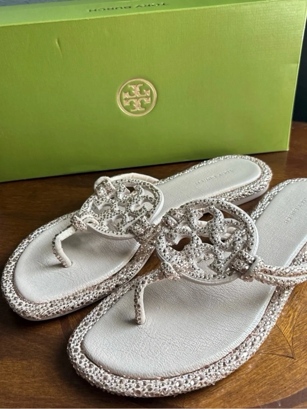Tory Burch Miller Crystal Knotted Sandals in Rose Gold Pink 9
